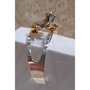 EUC Silver & Gold-tone Frog Cuff Bangle By Best Silver Jewelry